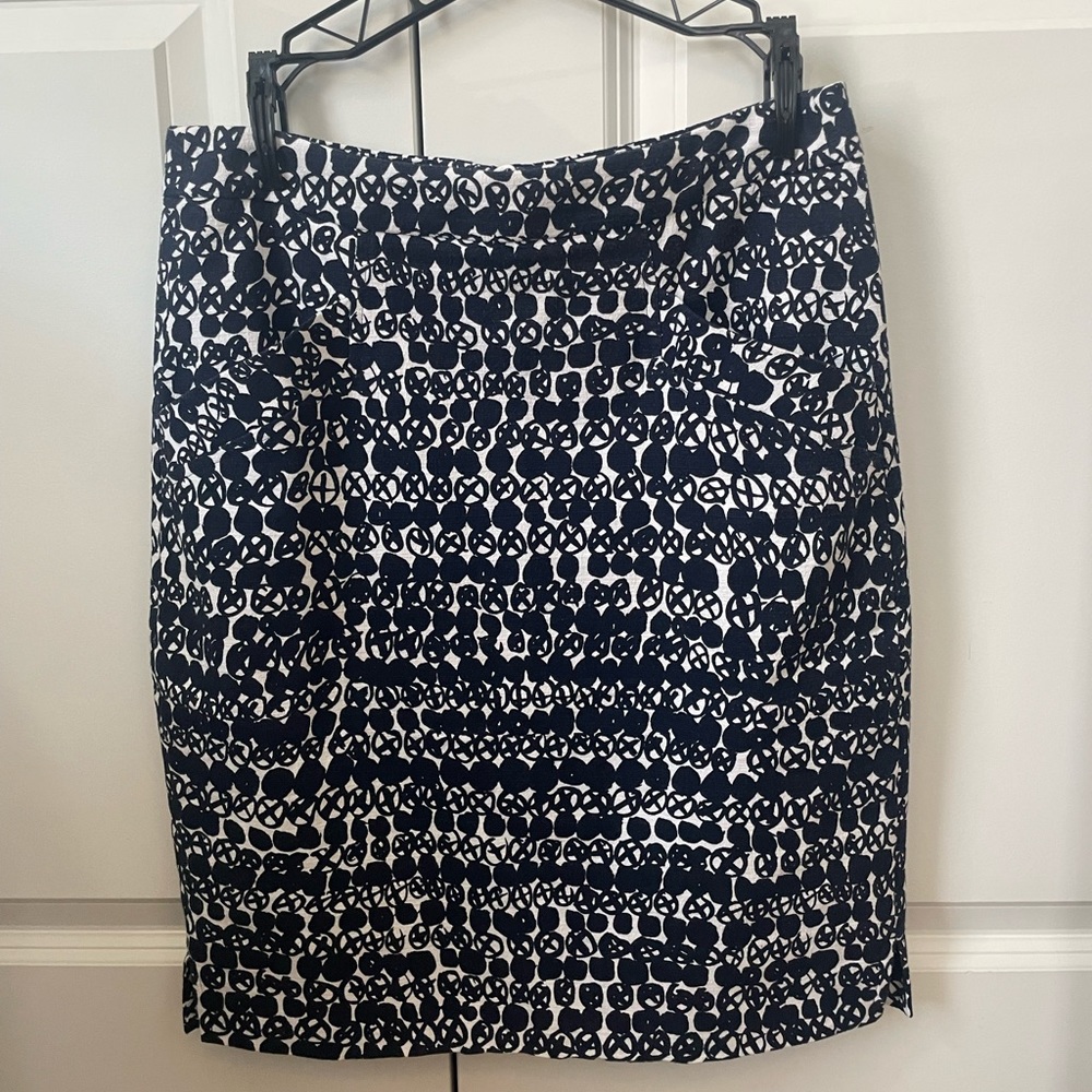 L.K. Bennett blue and white pencil skirt.
